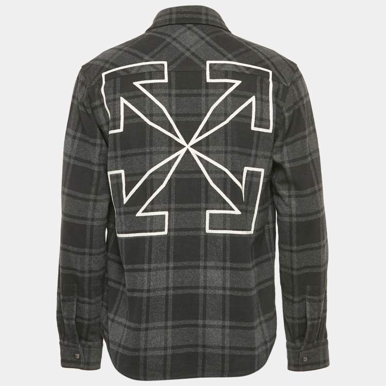 Pre Owned Off-White Black Tartan Cotton Logo Embroidered Shirt M