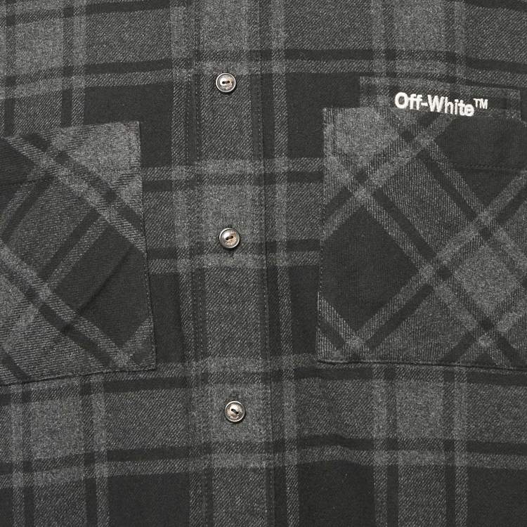 Pre Owned Off-White Black Tartan Cotton Logo Embroidered Shirt M
