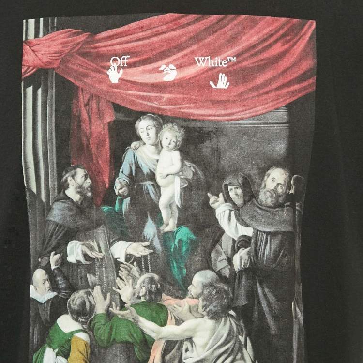 مملوكة مسبقًا Off-White Black Mary Print Cotton Crew Neck T-Shirt XS