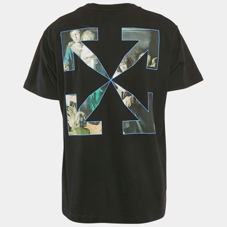 مملوكة مسبقًا Off-White Black Mary Print Cotton Crew Neck T-Shirt XS