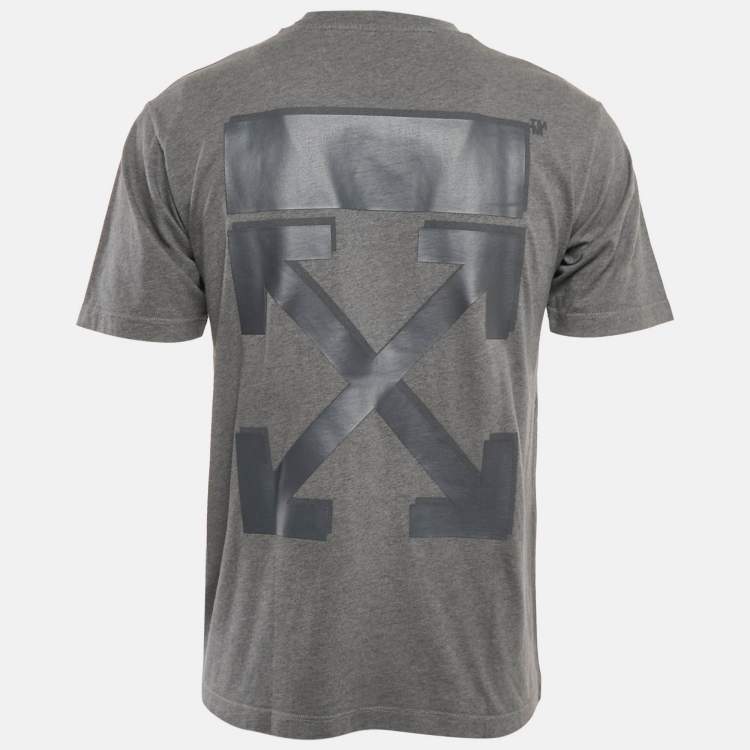 Pre Owned Off-White Grey Back Logo Print Cotton Crew Neck T-Shirt M