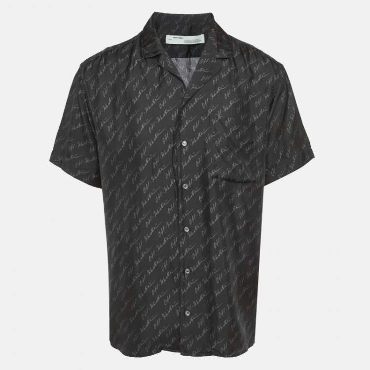 Pre Owned Off-White Black Logo Print Silk Button Front Shirt L