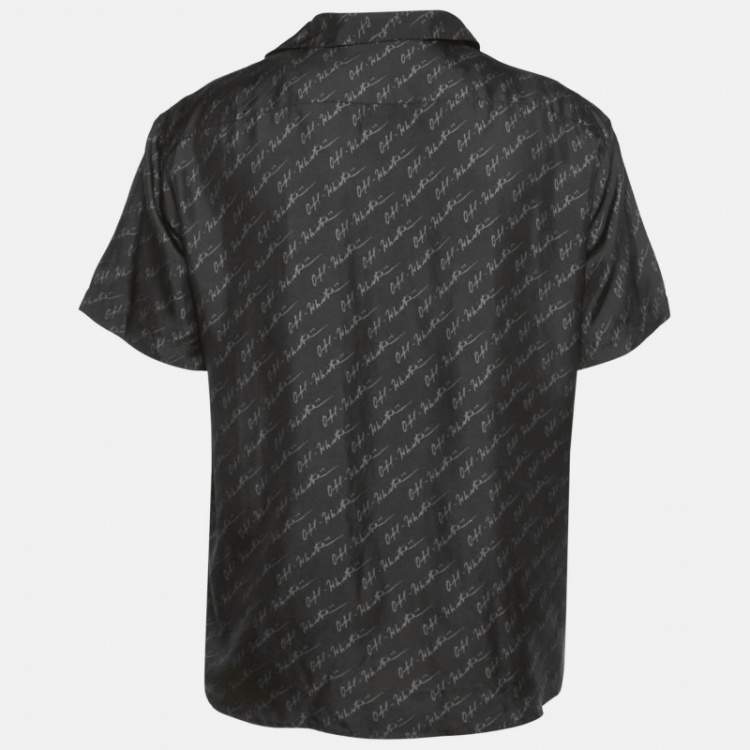Pre Owned Off-White Black Logo Print Silk Button Front Shirt L