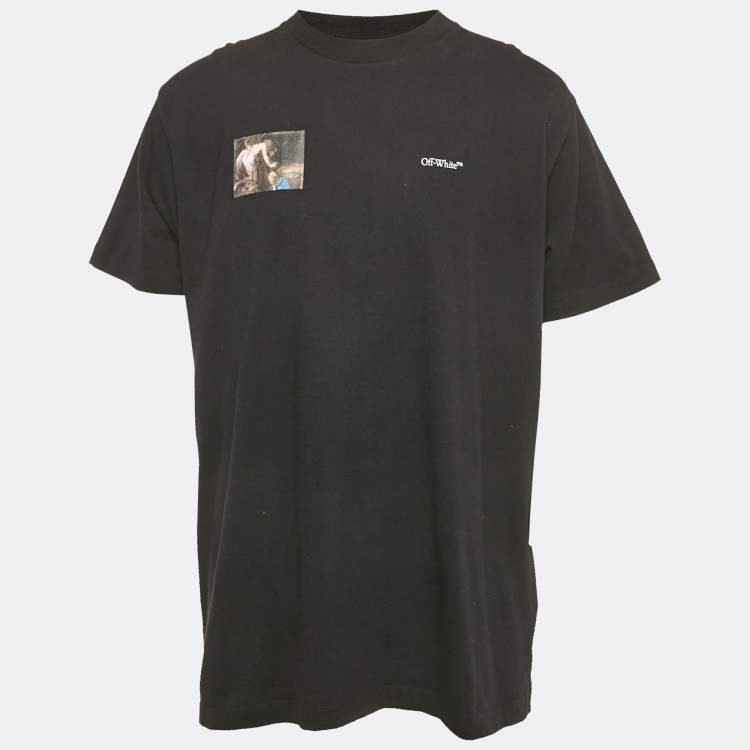 Pre Owned Off-White Black Logo Print Cotton Crew Neck Oversized T-Shirt XS
