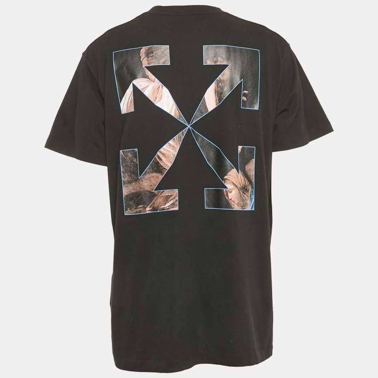 Pre Owned Off-White Black Logo Print Cotton Crew Neck Oversized T-Shirt XS