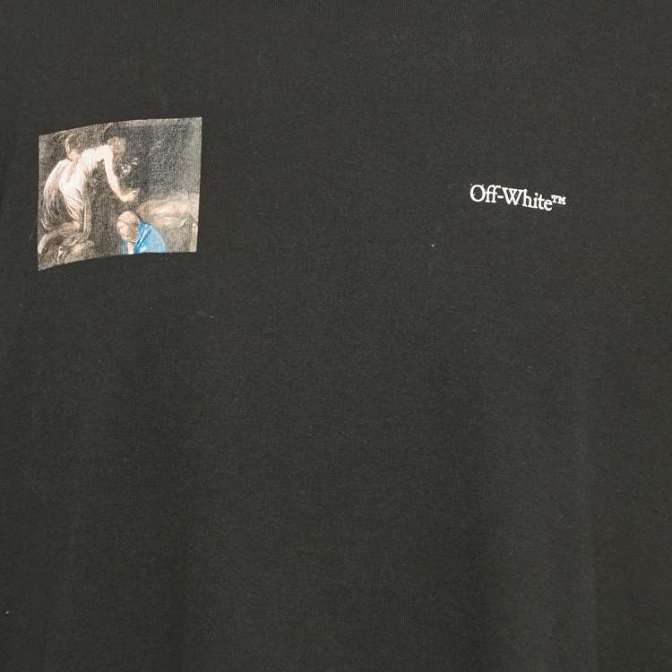 Pre Owned Off-White Black Logo Print Cotton Crew Neck Oversized T-Shirt XS