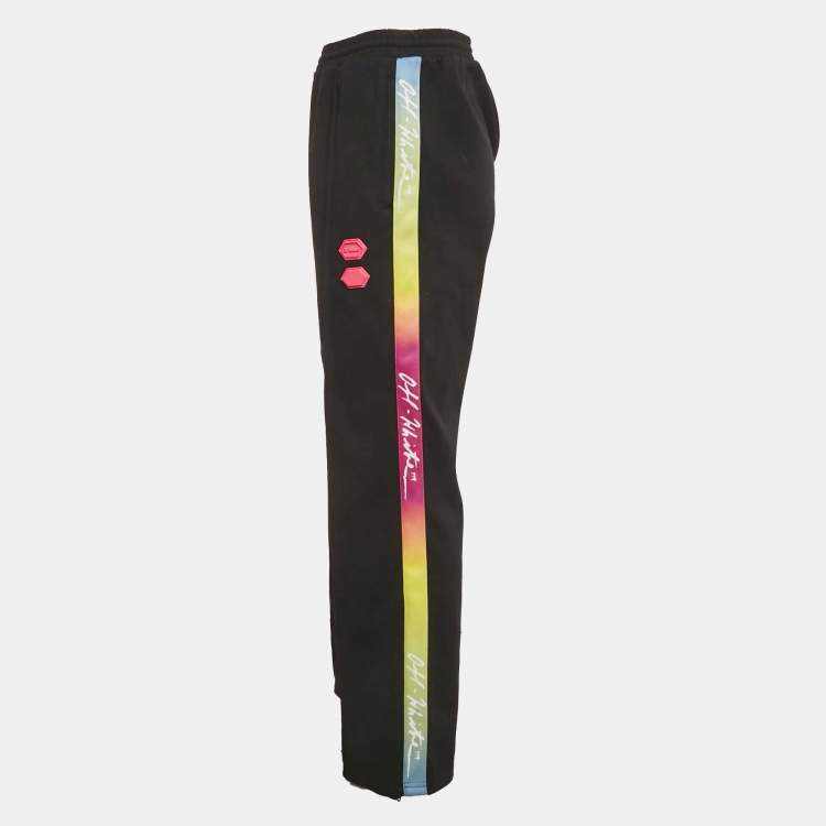Pre Owned Off-White Black Logo Side  Band Jersey Rubber Applique Track Pants XL