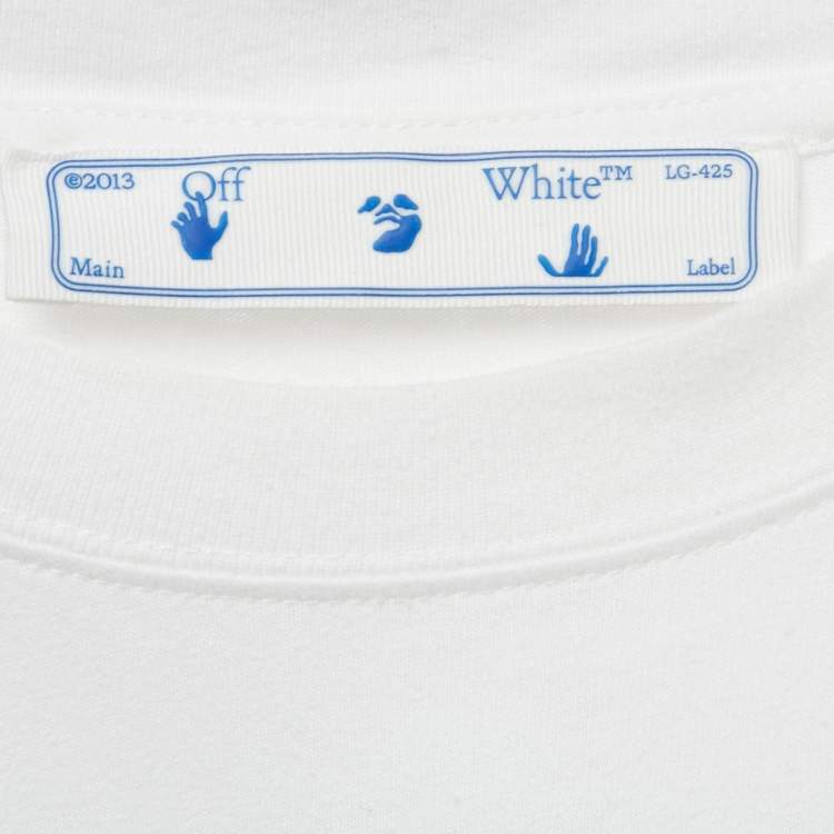 Pre Owned Off-White White Logo Print Cotton Crew Neck Oversized T-Shirt S