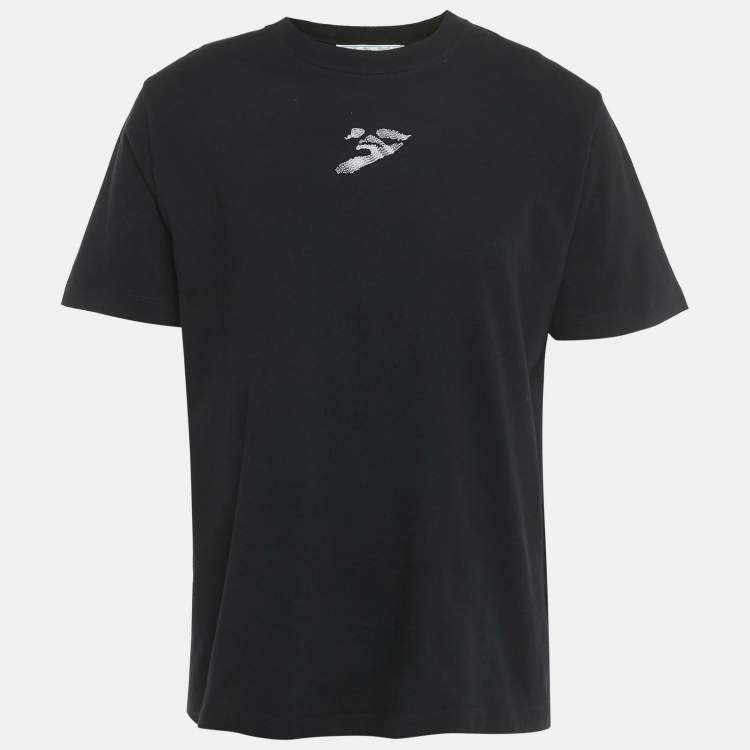 Pre Owned Off-White Black Logo Embroidered Cotton Crewneck T-Shirt L