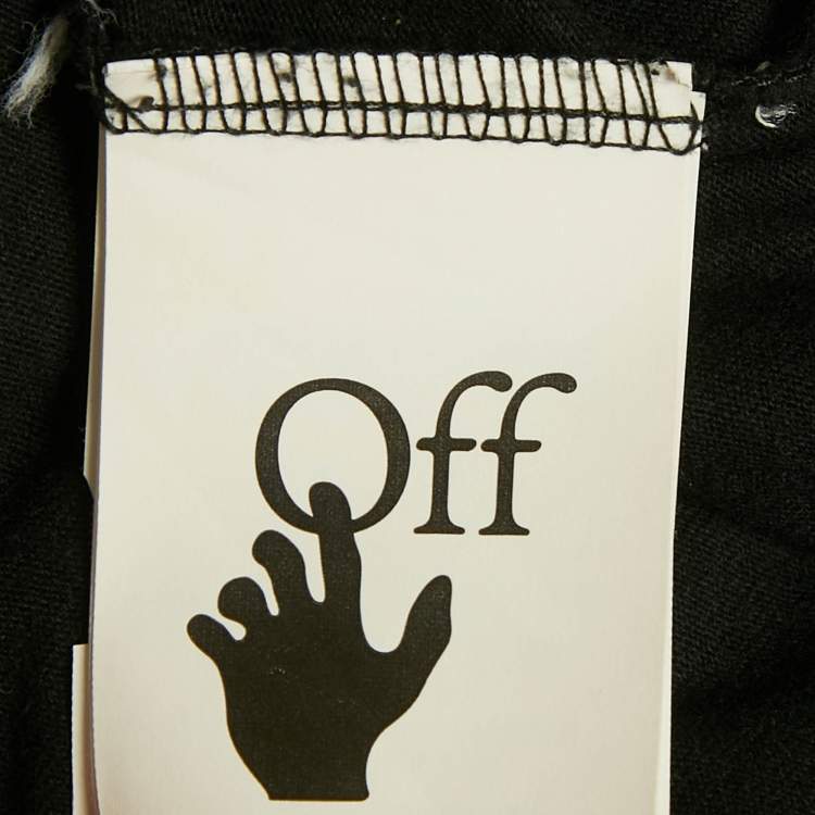 Pre Owned Off-White Black Logo Embroidered Cotton Crewneck T-Shirt L