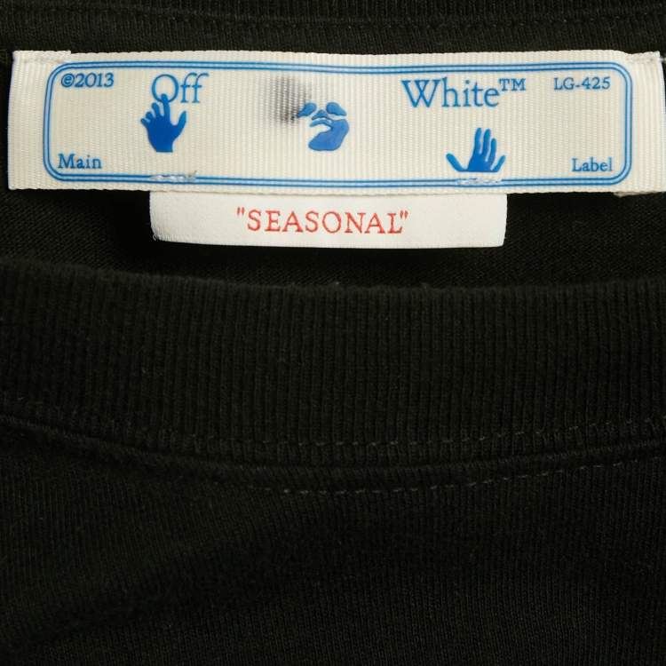 Pre Owned Off-White Black Logo Embroidered Cotton Crewneck T-Shirt L