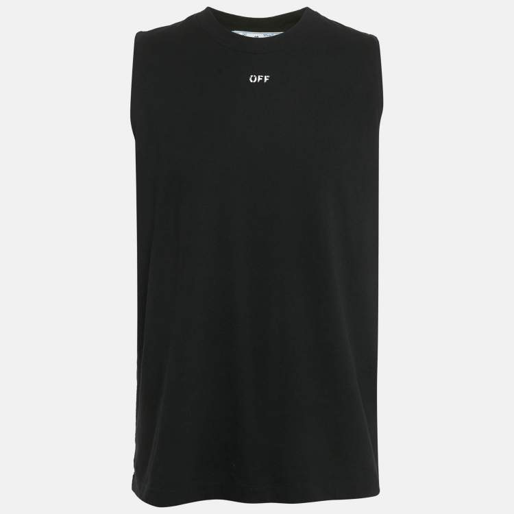 Pre Owned Off-White Black Logo Print Jersey Sleeveless T-Shirt L