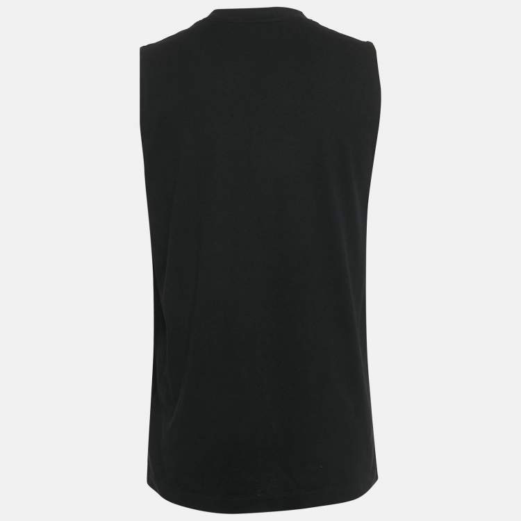 Pre Owned Off-White Black Logo Print Jersey Sleeveless T-Shirt L