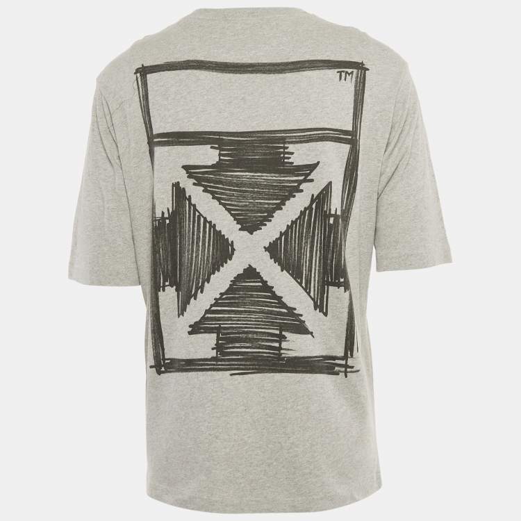 Pre Owned Off-White Grey Printed Cotton T-Shirt M