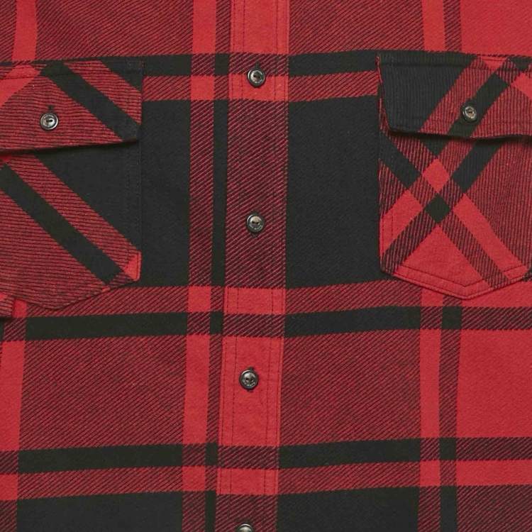 Pre Owned Off-White Red Logo Print Flannel Cotton Button Front Shirt L