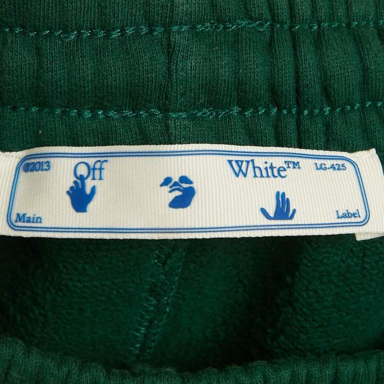 Pre Owned Off-White Green Caravaggio Logo Print Cotton Knit Shorts XS