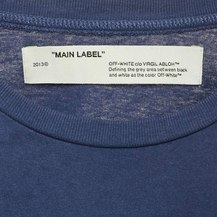 Pre Owned Off-White Blue Printed Cotton Knit Crew Neck Oversized T-Shirt XS