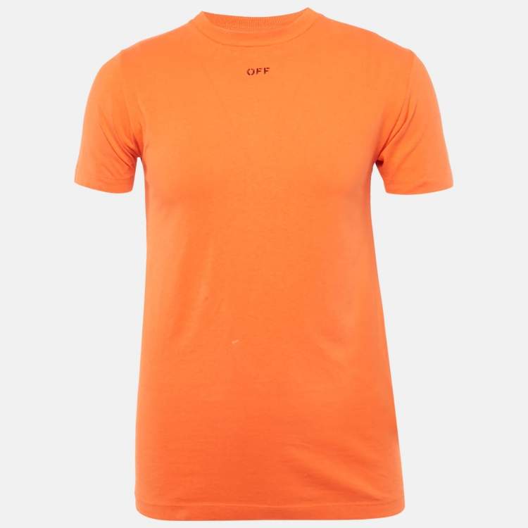 Pre Owned Off-White Orange Logo Print Cotton Crew Neck T-Shirt XXS