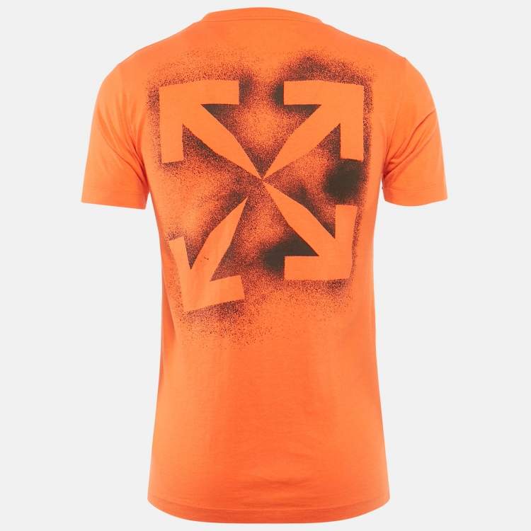 Pre Owned Off-White Orange Logo Print Cotton Crew Neck T-Shirt XXS