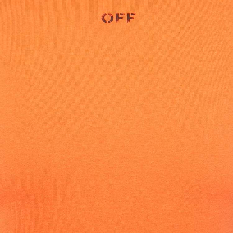 Pre Owned Off-White Orange Logo Print Cotton Crew Neck T-Shirt XXS