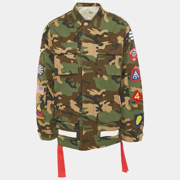 Pre Owned Off-White Green Camouflage Print Patch Detail Utility Jacket S
