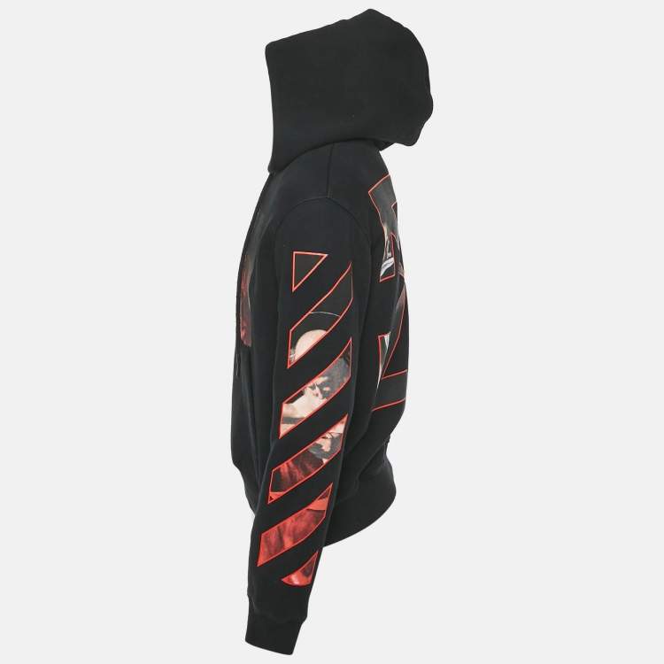 Pre Owned Off-White Black Caravaggio Print Cotton Hooded Sweatshirt S