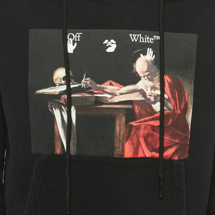 Pre Owned Off-White Black Caravaggio Print Cotton Hooded Sweatshirt S