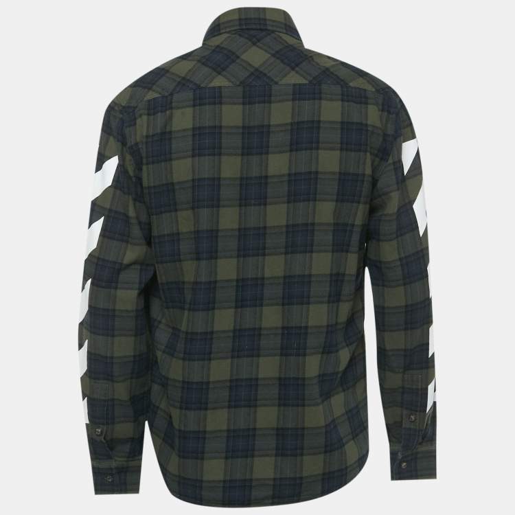 Pre Owned Off-White Green/Blue Tartan Print Cotton Diagonal Shirt M 