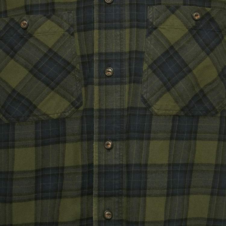 Pre Owned Off-White Green/Blue Tartan Print Cotton Diagonal Shirt M 