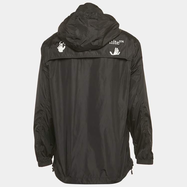 Pre Owned Off-White Black Logo Print Synthetic Hooded Windbreaker Jacket S