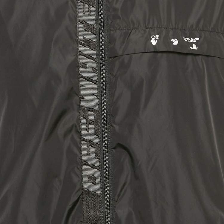 Pre Owned Off-White Black Logo Print Synthetic Hooded Windbreaker Jacket S