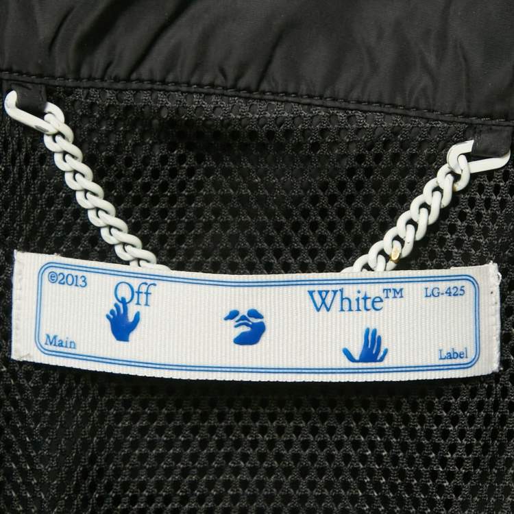 Pre Owned Off-White Black Logo Print Synthetic Hooded Windbreaker Jacket S