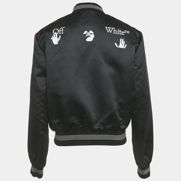 Pre Owned Off-White Black Logo Print Synthetic Bomber Jacket L