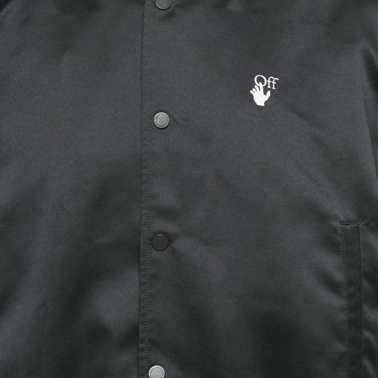 Pre Owned Off-White Black Logo Print Synthetic Bomber Jacket L