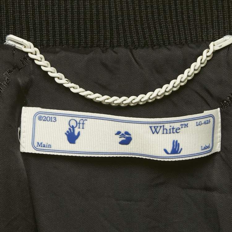 Pre Owned Off-White Black Logo Print Synthetic Bomber Jacket L