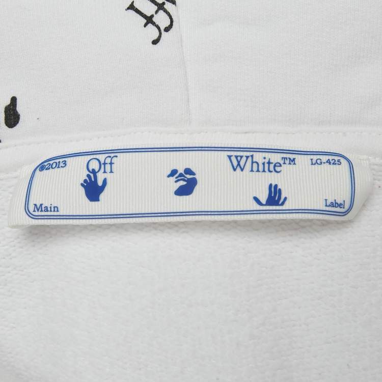 Pre Owned Off-White White Logo Print Cotton Hoodie S