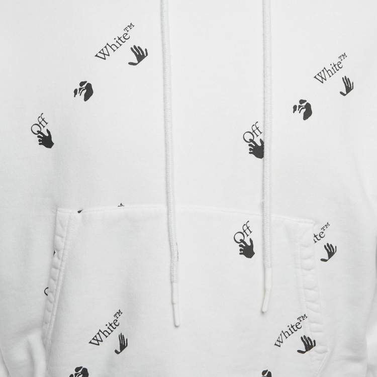 Pre Owned Off-White White Logo Print Cotton Hoodie S