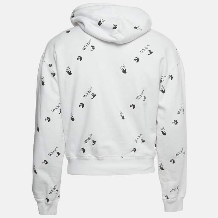 Pre Owned Off-White White Logo Print Cotton Hoodie S