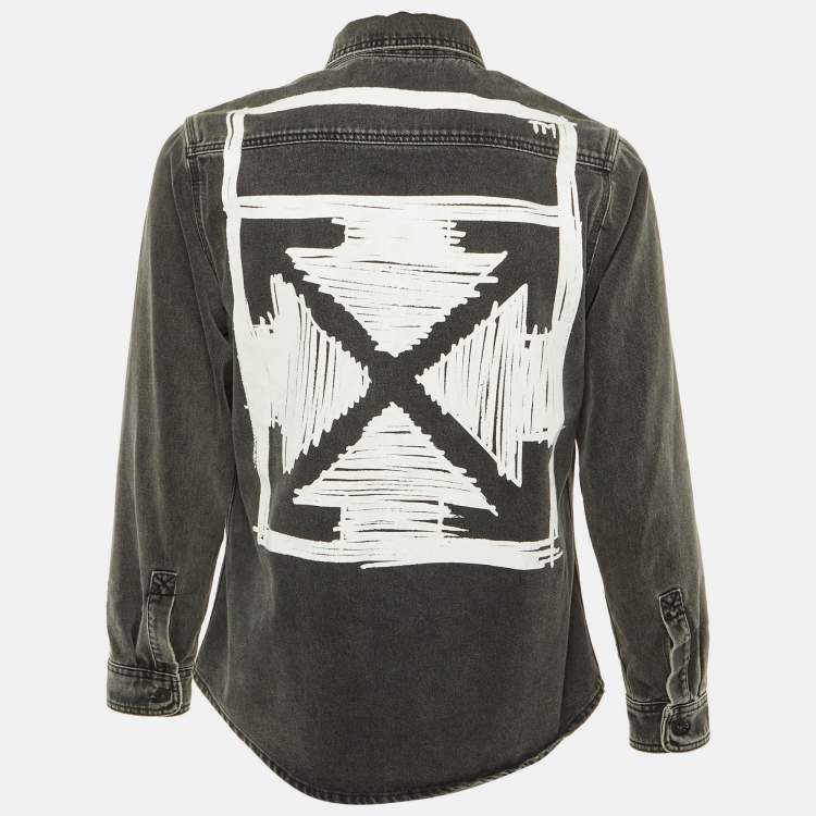 Pre Owned Off -White Grey Faded Arrow Print Denim Jacket M