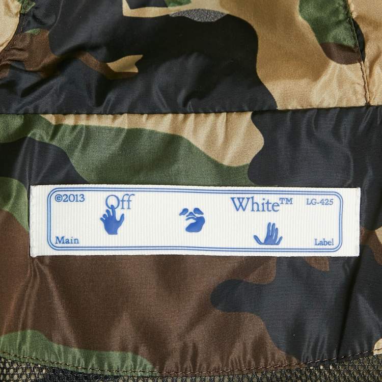 Pre Owned Off-White Brown Camouflage Logo Print Nylon Hooded Windbreaker Jacket L 