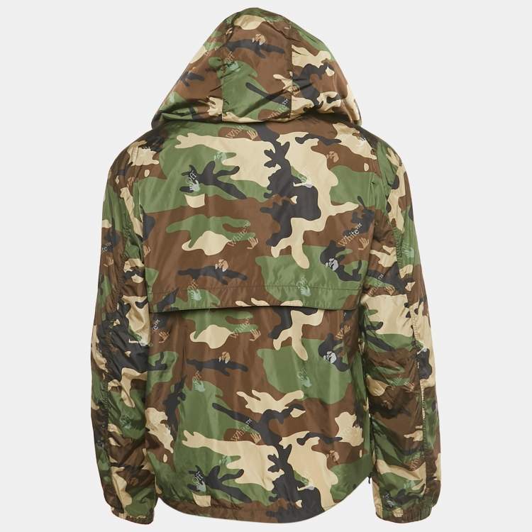 Pre Owned Off-White Brown Camouflage Logo Print Nylon Hooded Windbreaker Jacket L 
