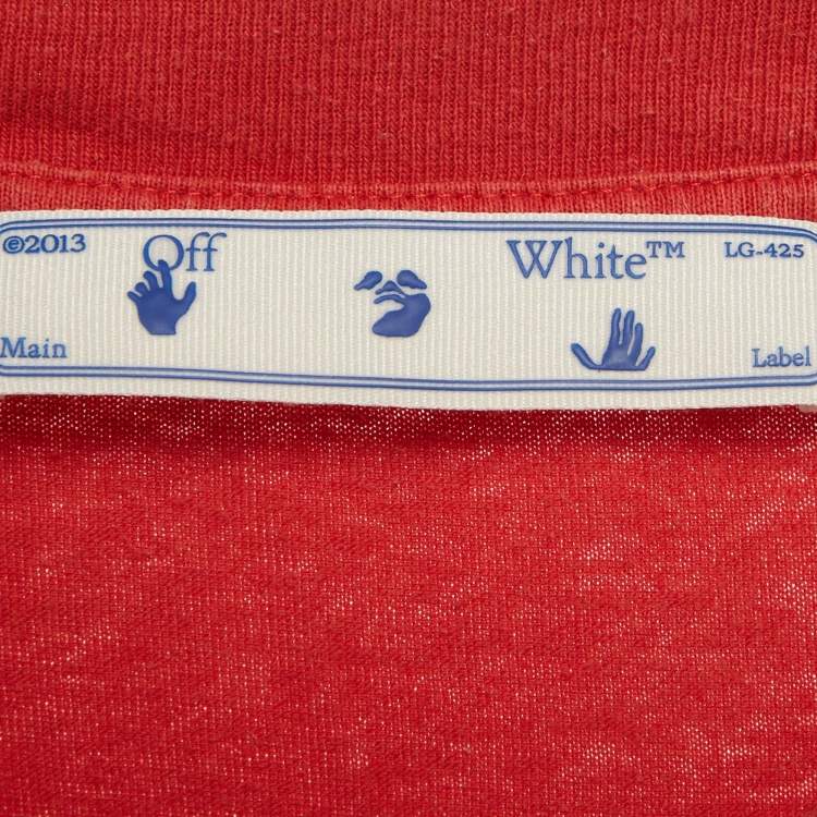 Pre Owned Off-White Red Spray Mark Arrow Print Cotton Slim T-Shirt L