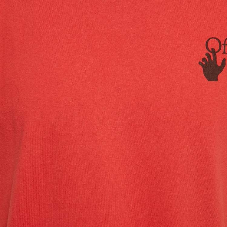 Pre Owned Off-White Red Spray Mark Arrow Print Cotton Slim T-Shirt L