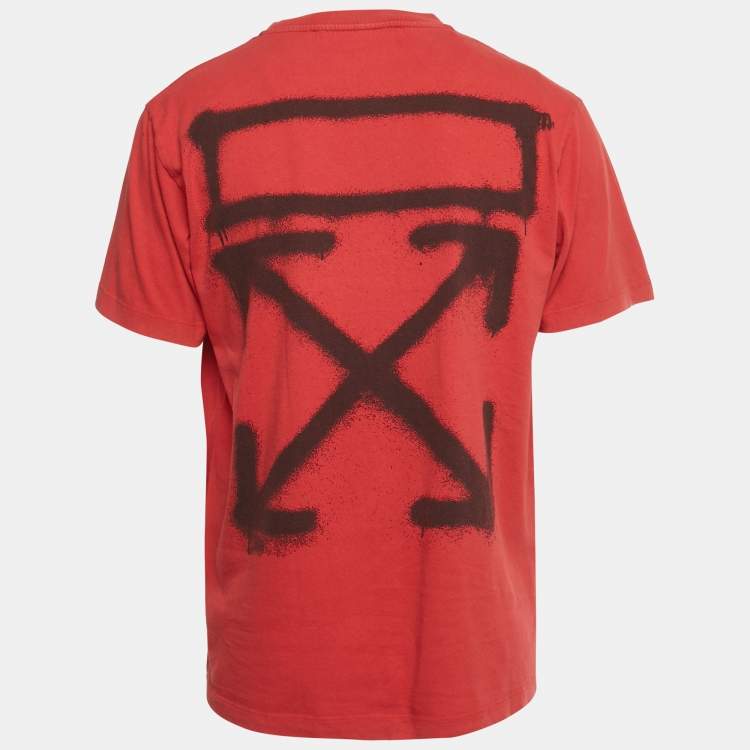 Pre Owned Off-White Red Spray Mark Arrow Print Cotton Slim T-Shirt L