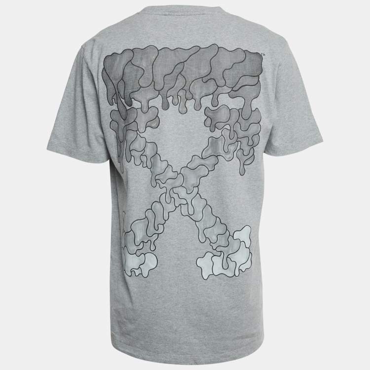 Pre Owned Off-White Grey Printed Cotton Slim T-Shirt L