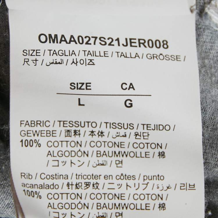 Pre Owned Off-White Grey Printed Cotton Slim T-Shirt L