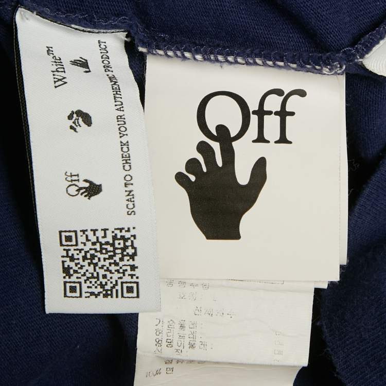 Pre Owned Off-White Navy Blue Logo Print Cotton T-Shirt L