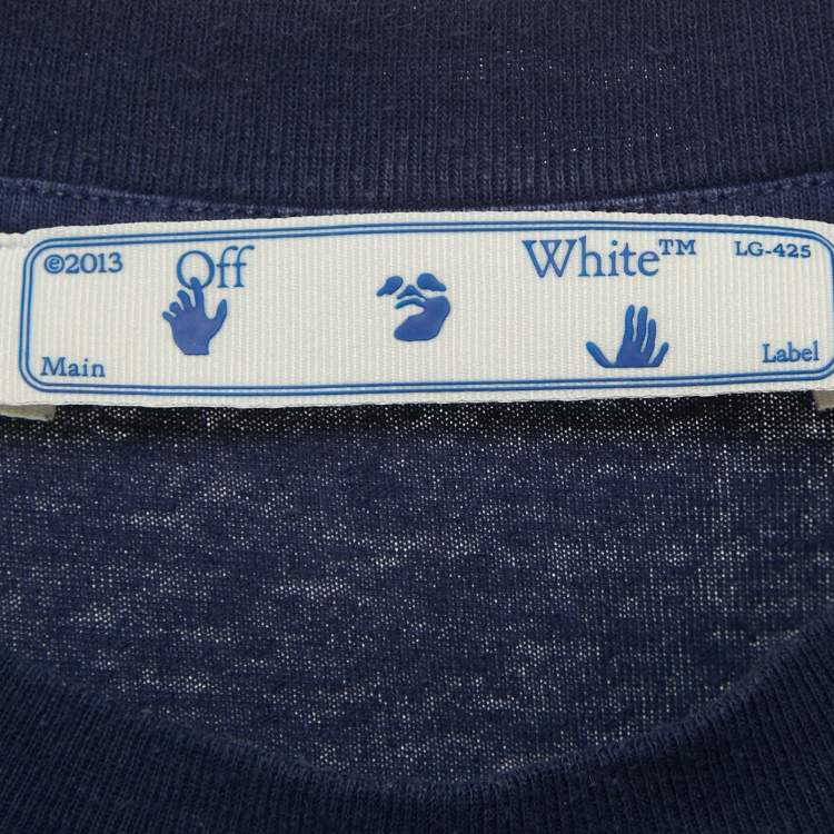 Pre Owned Off-White Navy Blue Logo Print Cotton T-Shirt L