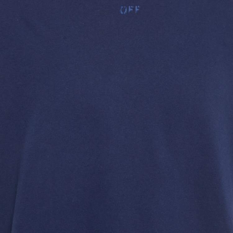 Pre Owned Off-White Navy Blue Logo Print Cotton T-Shirt L