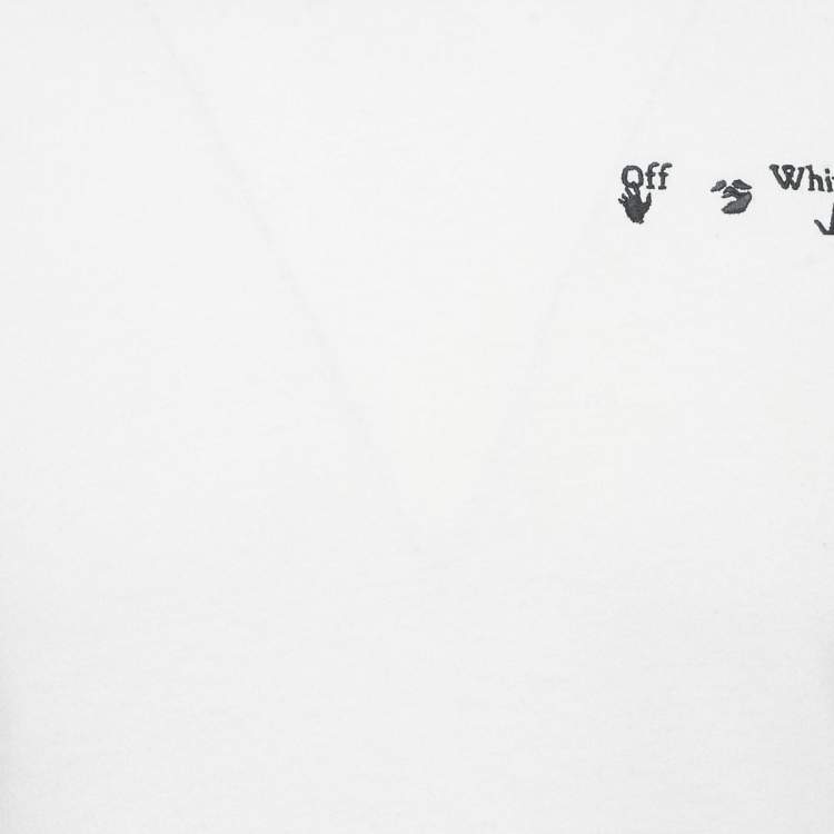Pre Owned Off-White White Logo Embroidered Jersey T-Shirt XS